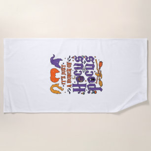 Hocus Pocus Halloween Witches Cauldron Broom Cat M Beach Towel