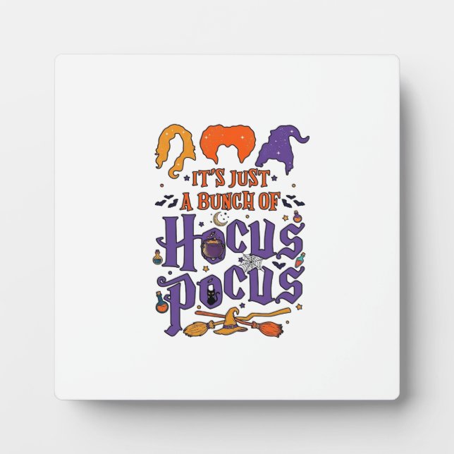 Hocus Pocus Halloween Witches Cauldron Broom Cat M Plaque (Front)
