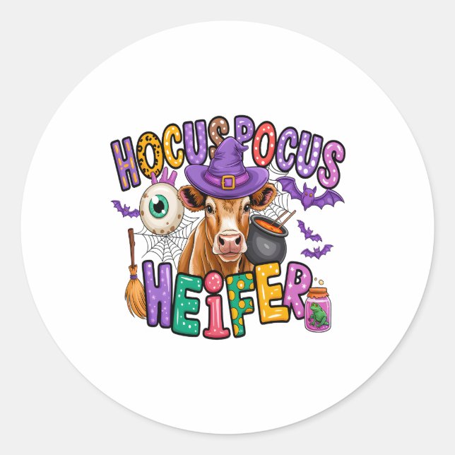 Hocus Pocus Heifer Halloween Cow Classic Round Sticker (Front)