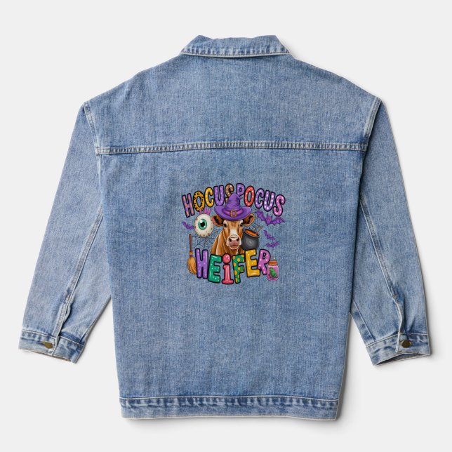 Hocus Pocus Heifer Halloween Cow Denim Jacket (Back)