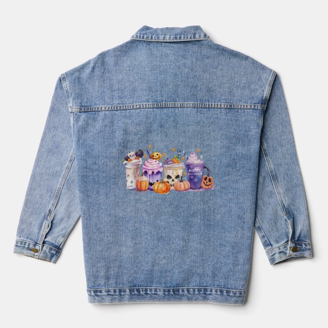 Hocus Pocus I need Coffee To Focus Funny Halloween Denim Jacket (Back)