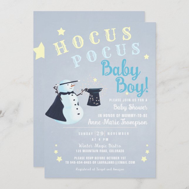 Hocus Pocus Magic Snowman Winter Boy Baby Shower Invitation (Front/Back)