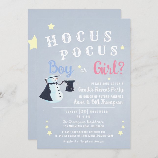 Hocus Pocus Magic Snowman Winter Gender Reveal Invitation (Front/Back)