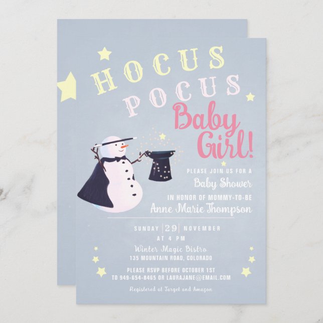 Hocus Pocus Magic Snowman Winter Girl Baby Shower Invitation (Front/Back)