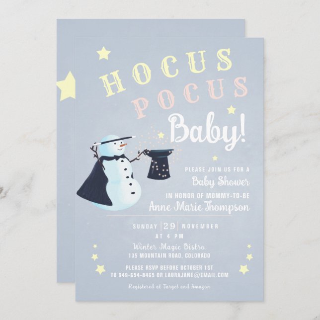 Hocus Pocus Magical Snowman Winter Baby Shower Invitation (Front/Back)