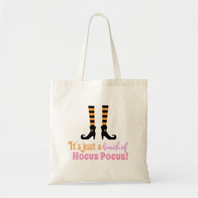 Hocus Pocus Modern Halloween Orange Purple Quote Tote Bag (Front)