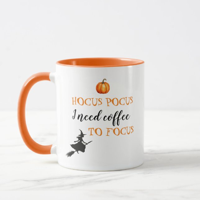 Hocus Pocus Modern Orange and Black Halloween Mug (Left)