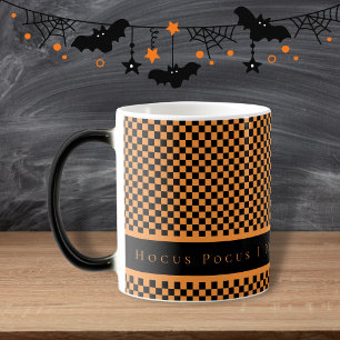 Hocus Pocus Orange Black Checkers Script Mug
