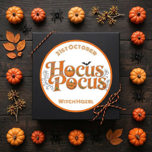 Hocus Pocus Orange Pumpkins Bat Ornate Typography Classic Round Sticker