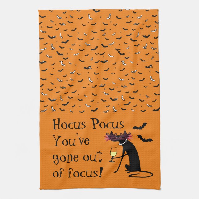Hocus Pocus Out of Focus Halloween Wine Quote Tea Towel (Vertical)