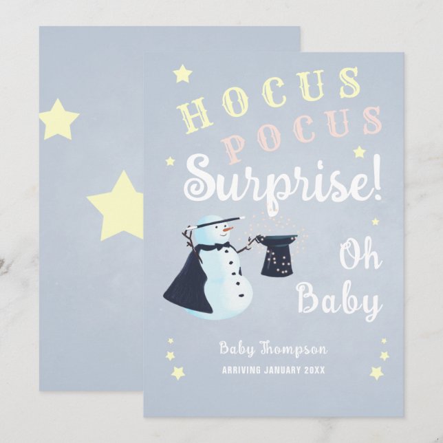 Hocus Pocus Surprise Baby Winter Snowman Pregnancy Invitation (Front/Back)
