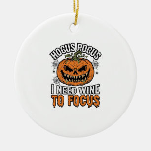 Hocus Pocus Wine Pumpkin Halloween Shirt Design_1 Ceramic Tree Decoration