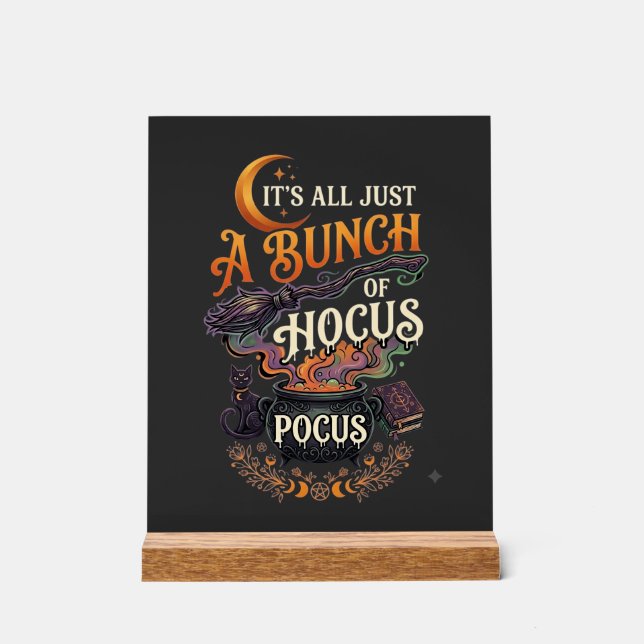 Hocus Pocus Witch Broom Black Cat Magic Cauldron H Acrylic Sign (Front)