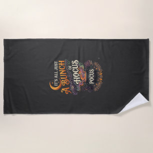 Hocus Pocus Witch Broom Black Cat Magic Cauldron H Beach Towel