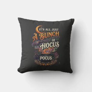 Hocus Pocus Witch Broom Black Cat Magic Cauldron H Cushion
