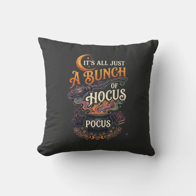 Hocus Pocus Witch Broom Black Cat Magic Cauldron H Cushion (Front)