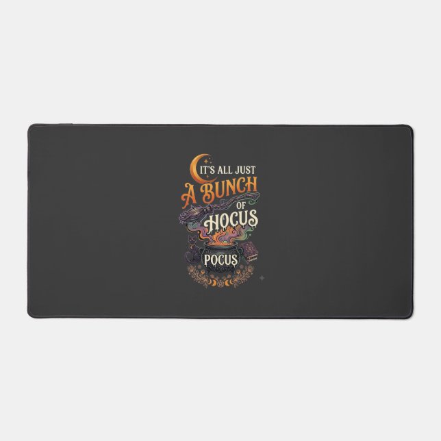Hocus Pocus Witch Broom Black Cat Magic Cauldron H Desk Mat (Front)