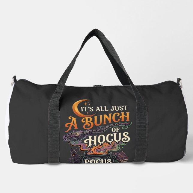 Hocus Pocus Witch Broom Black Cat Magic Cauldron H Duffle Bag (Front)