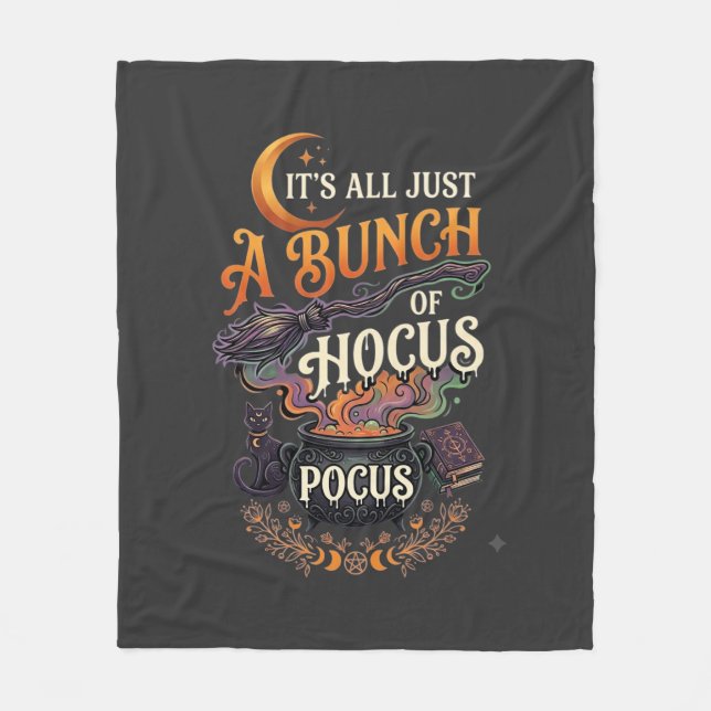 Hocus Pocus Witch Broom Black Cat Magic Cauldron H Fleece Blanket (Front)