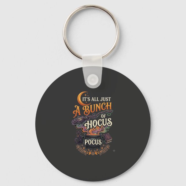 Hocus Pocus Witch Broom Black Cat Magic Cauldron H Key Ring (Front)
