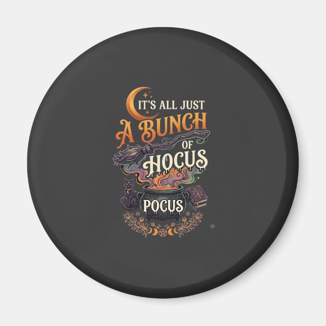 Hocus Pocus Witch Broom Black Cat Magic Cauldron H Magnet (Front)