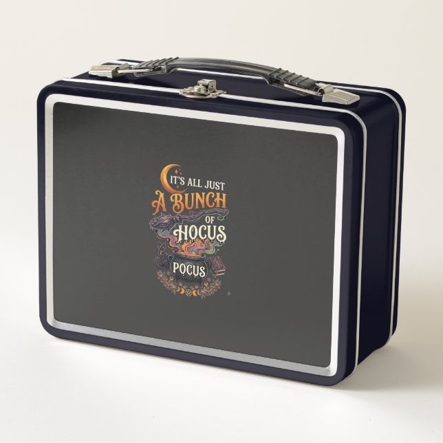 Hocus Pocus Witch Broom Black Cat Magic Cauldron H Metal Lunch Box (Front)