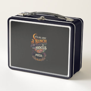 Hocus Pocus Witch Broom Black Cat Magic Cauldron H Metal Lunch Box