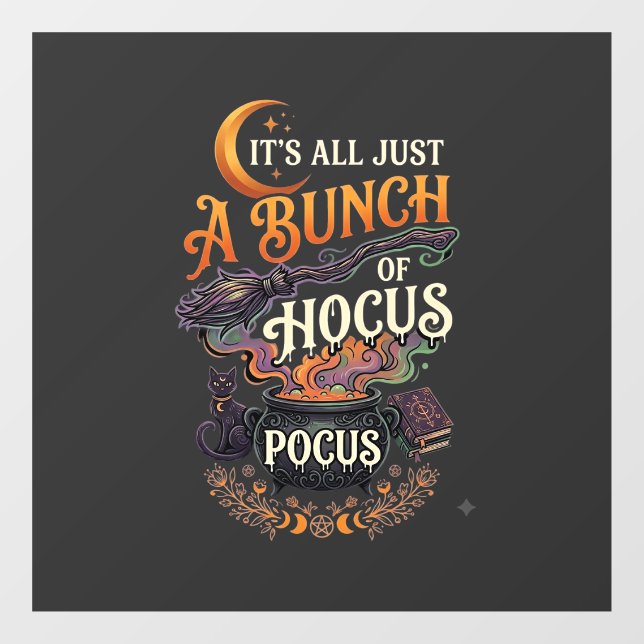 Hocus Pocus Witch Broom Black Cat Magic Cauldron H Window Cling (Sheet)