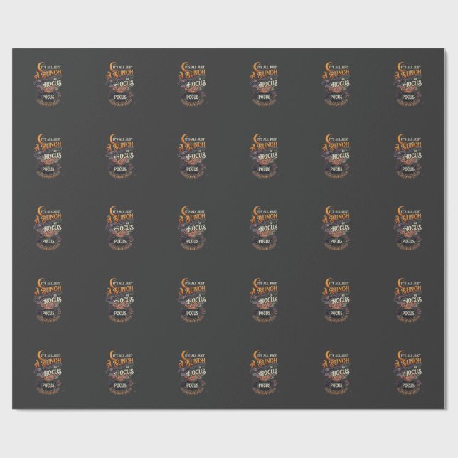 Hocus Pocus Witch Broom Black Cat Magic Cauldron H Wrapping Paper (Flat)