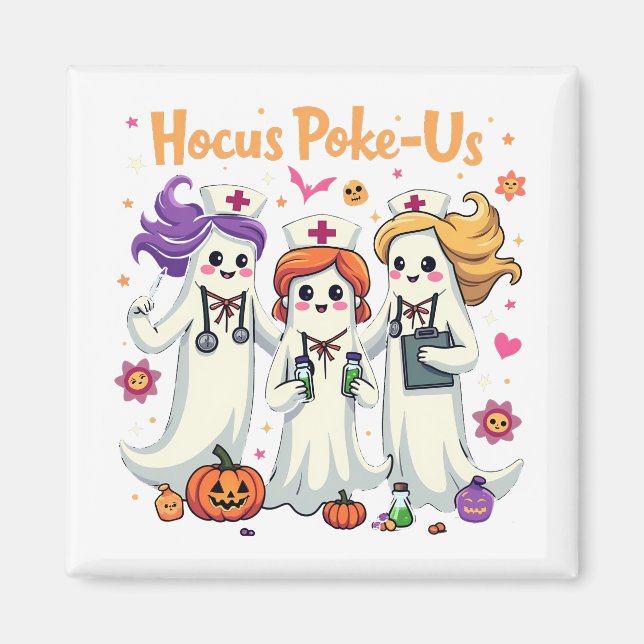 Hocus-Poke Us Nursing Spooky Halloween Ghost  Magnet (Front)