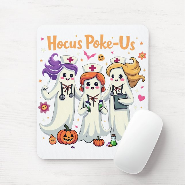 Hocus-Poke Us Nursing Spooky Halloween Ghost  Mouse Mat (With Mouse)