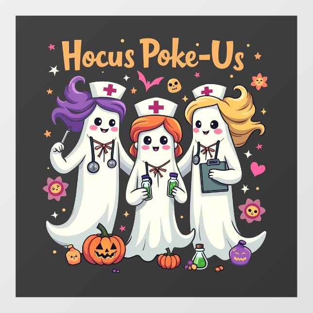 Hocus-Poke Us Nursing Spooky Halloween Ghost  Window Cling (Sheet)