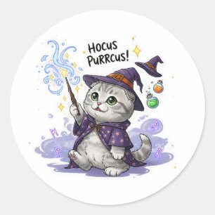 Hocus Purrcus Fold – Scottish Fold Cat Halloween Classic Round Sticker