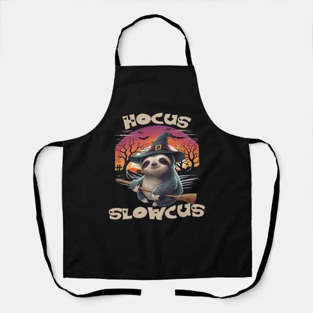 Hocus Slowcus Sloth lovers Halloween costume tee E Apron (Front)