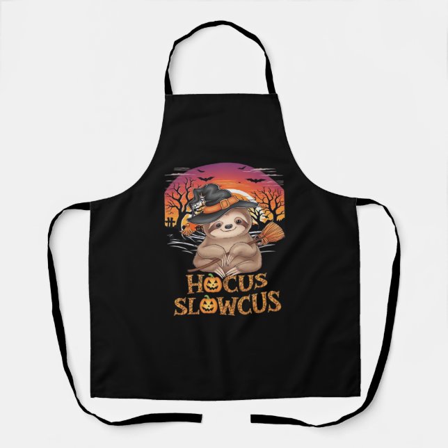Hocus Slowcus Sloth lovers Halloween costume tee E Apron (Front)