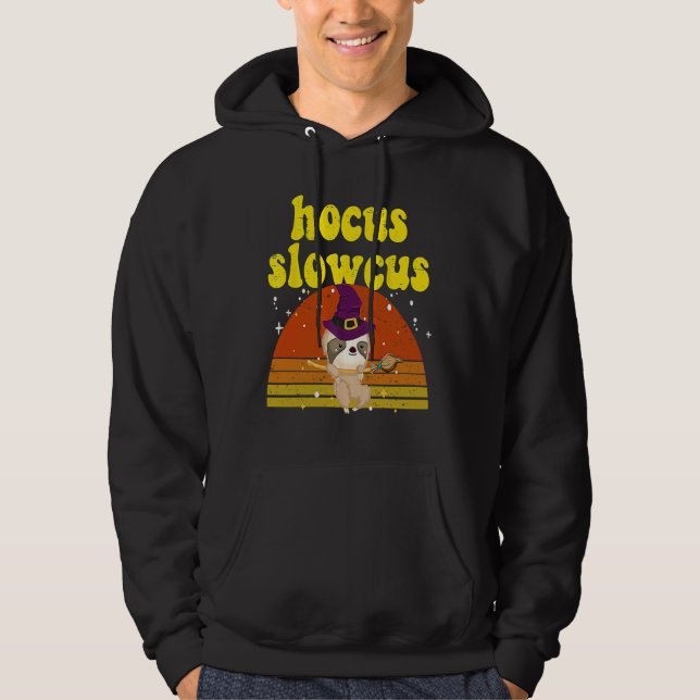 Hocus Slowcus Witch Sloth Retro Cute Animal Hallow Hoodie (Front)