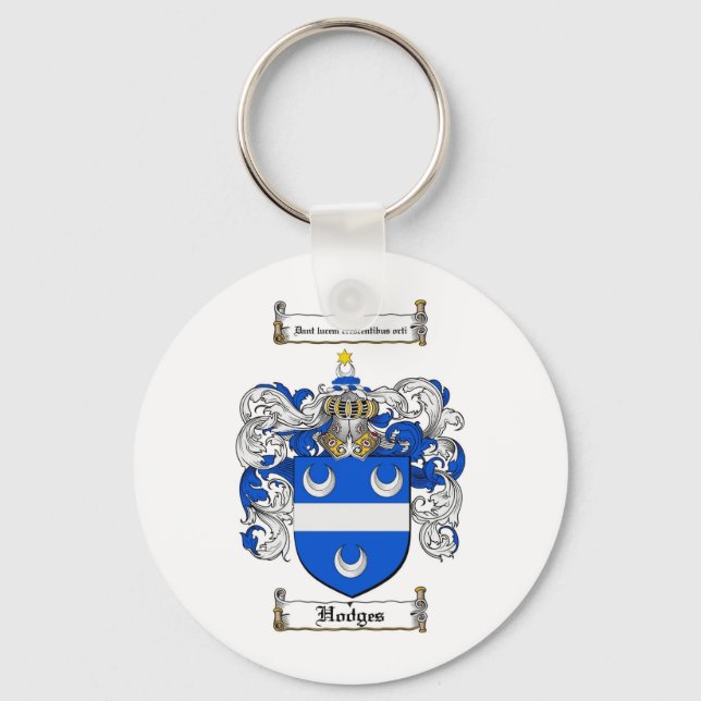 HODGES FAMILY CREST -  HODGES COAT OF ARMS KEY RING (Front)