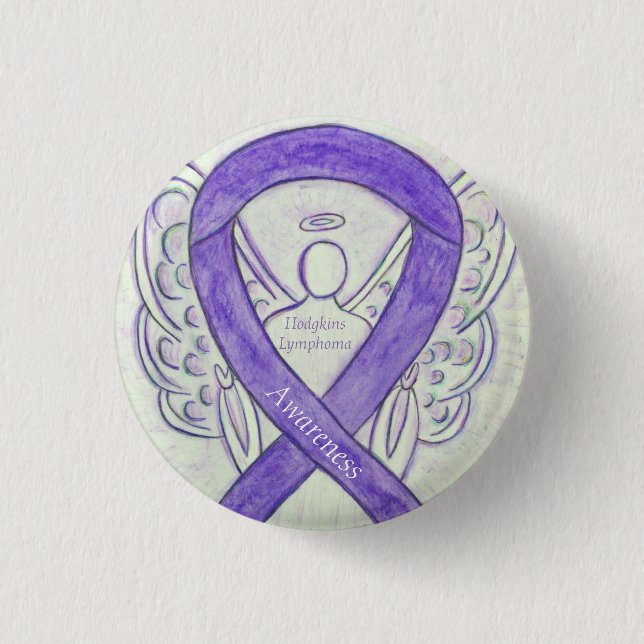 Hodgkins Lymphoma Art Angel Violet Ribbon Pins (Front)