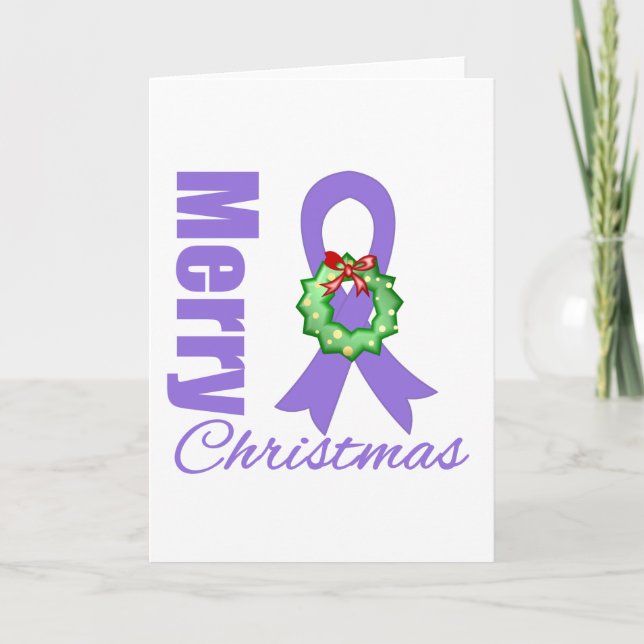 Hodgkins Lymphoma Awareness Merry Christmas Ribbon Holiday Card (Front)