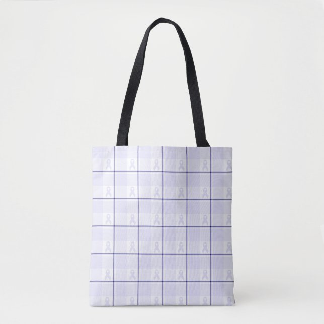 Hodgkin's Lymphoma Awareness Plaid Lavender Ribbon Tote Bag (Front)