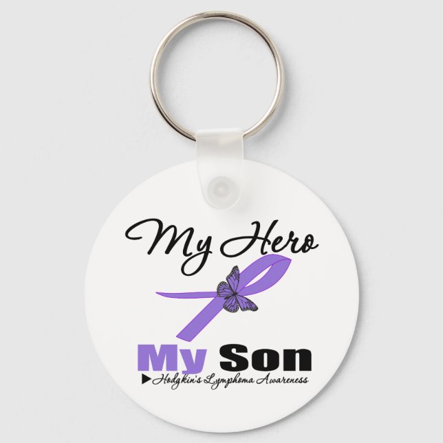 Hodgkins Lymphoma Ribbon My HERO My Son Key Ring (Front)