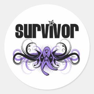 Hodgkins Lymphoma Survivor Grunge Winged Emblem Classic Round Sticker