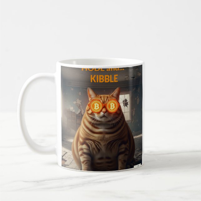 HODL & Kibble: Bitcoin Baron Cat Coffee Mug (Left)
