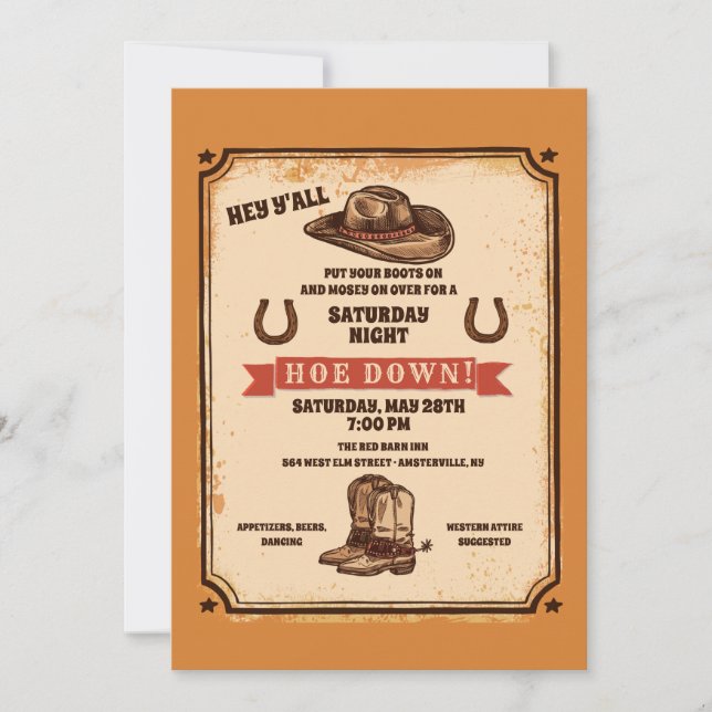 Hoedown Country Western Party Invitation (Front)