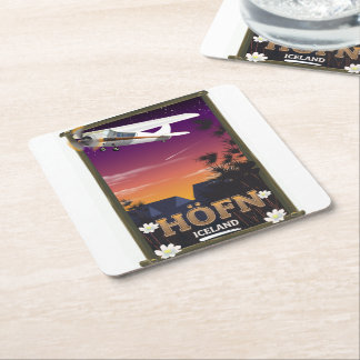 Höfn Iceland Flight poster Square Paper Coaster