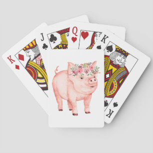 Hog Farmer Country Farm Girl Watercolor Pink Pig Playing Cards