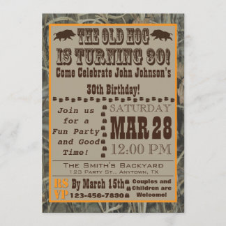 Hog Hunting 30th Birthday Invitation with Camo