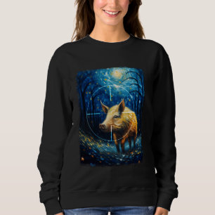 Hog Hunting Hog Hunter Starry Night Painting Sweatshirt