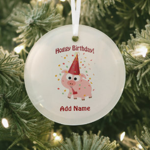 Hoggy Birthday Pig Glass Tree Decoration