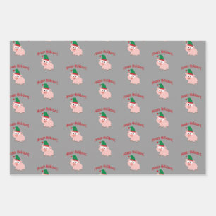 Hoggy Holidays! Elf Pig Wrapping Paper Sheet